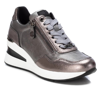Chaussures Compensées XTI Chaussures à Fermeture à Boucle Pour Femme, Couleur : Gris, Pointure 37, Plomb, 37 EU Sandales Dorées